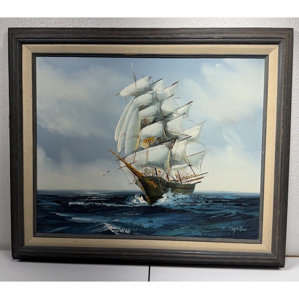 Hewitt Jackson Original Oil Painting on Canvas Framed Clipper Ship 21”x25” - Picture 2 of 10